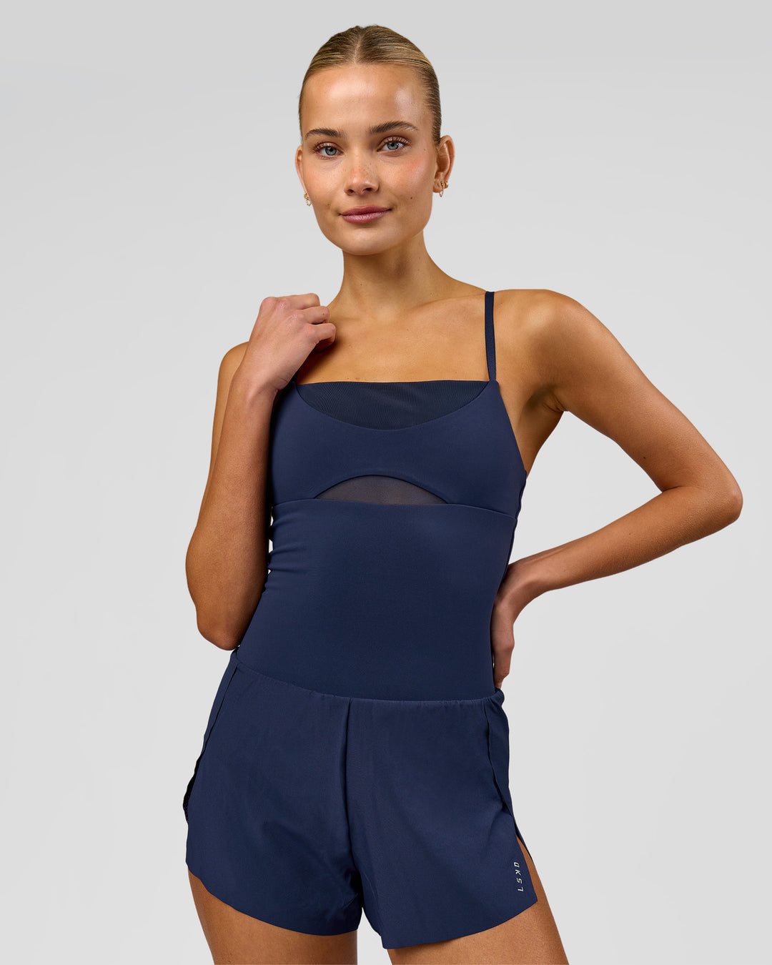 Woman wearing Tia-Clair Toomey-Orr Legacy 3" Run One-Piece - Future Navy | Model:Taneisha | Size:XS - view 4