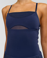 Woman wearing Tia-Clair Toomey-Orr Legacy 3" Run One-Piece - Future Navy | Model:Taneisha | Size:XS | Thumbnail Index: 4