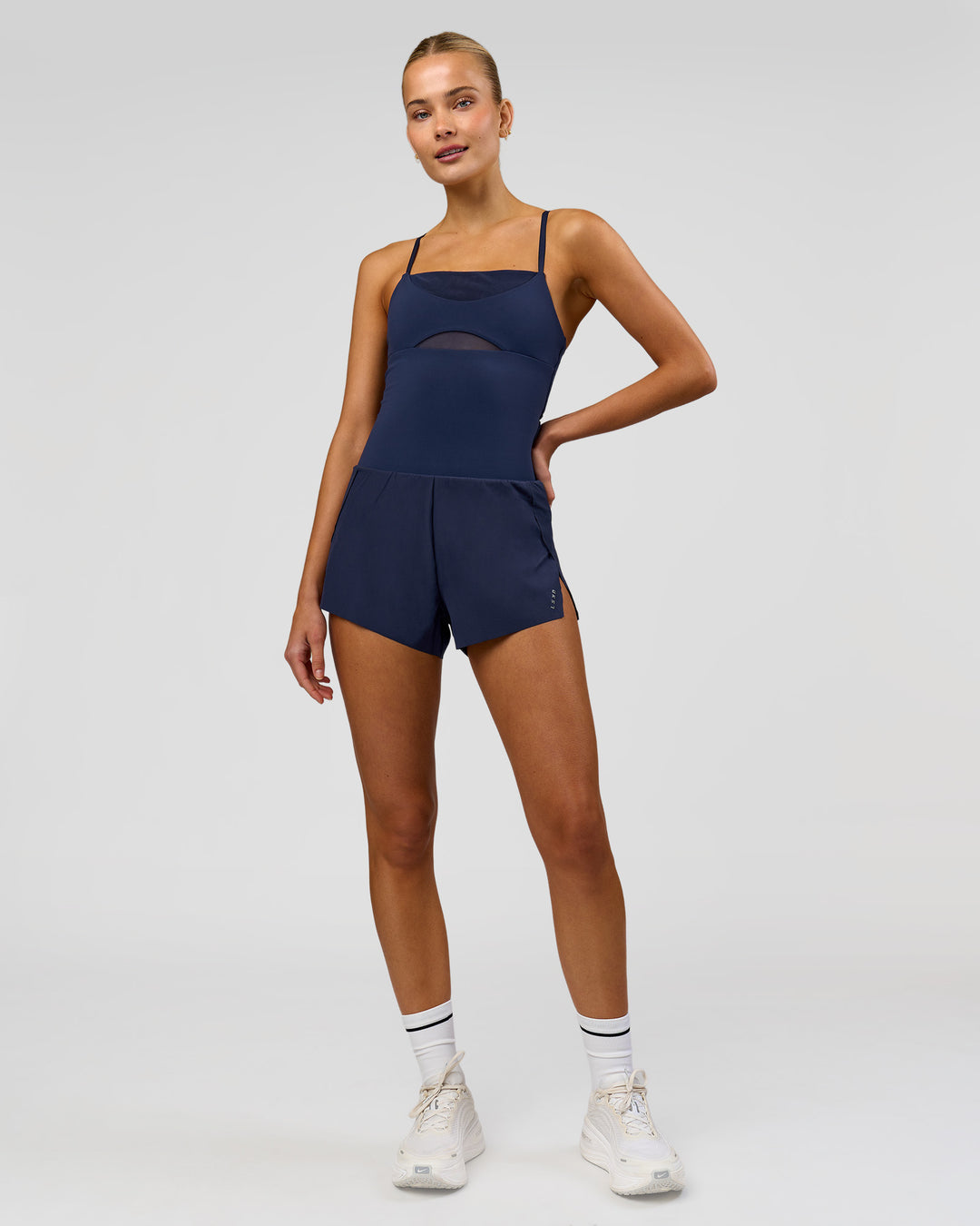 Woman wearing Tia-Clair Toomey-Orr Legacy 3" Run One-Piece - Future Navy | Model:Taneisha | Size:XS - view 7