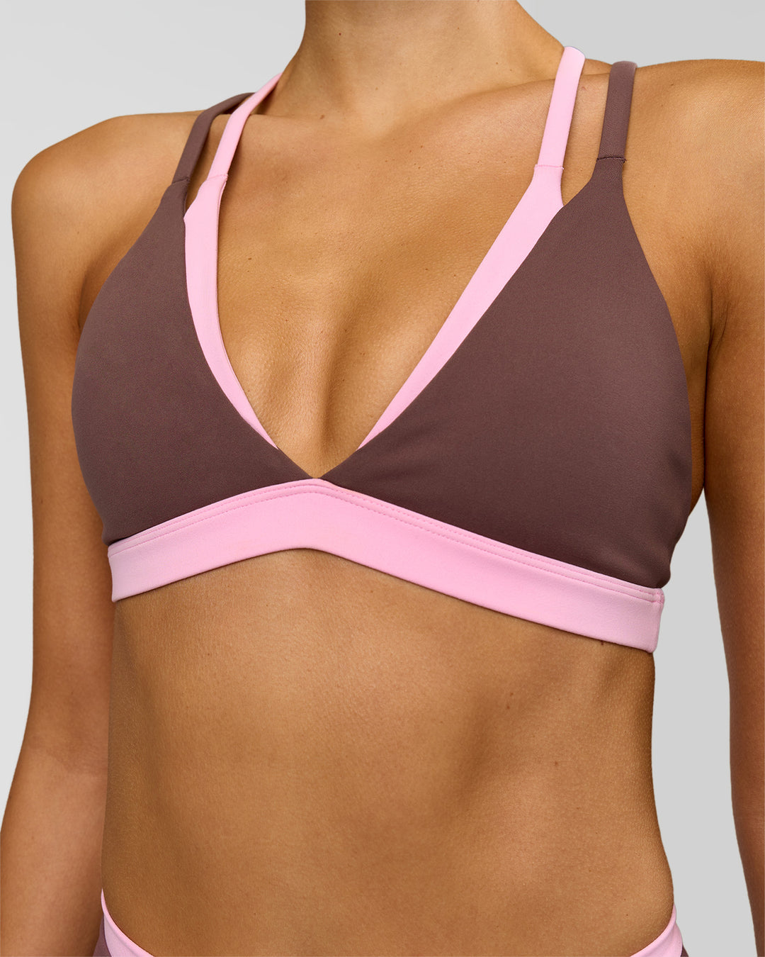 Woman wearing Velocity Bralette Sports Bra - Cocoa Powder-Pink Rose | Model:Taneisha | Size:XS - view 6