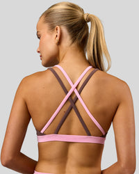 Woman wearing Velocity Bralette Sports Bra - Cocoa Powder-Pink Rose | Model:Taneisha | Size:XS | Thumbnail Index: 1