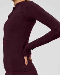 Woman wearing AeroFLX+ Long Sleeve Half Zip - Cherry Lacquer/Cherry Laquer | Model:Taniesha | Size:XS | Thumbnail Index: 6