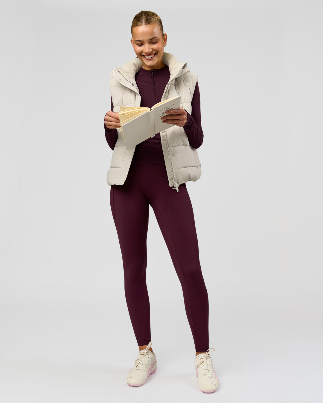 Woman wearing AeroFLX+ Long Sleeve Half Zip - Cherry Lacquer/Cherry Laquer | Model:Taniesha | Size:XS - view 14