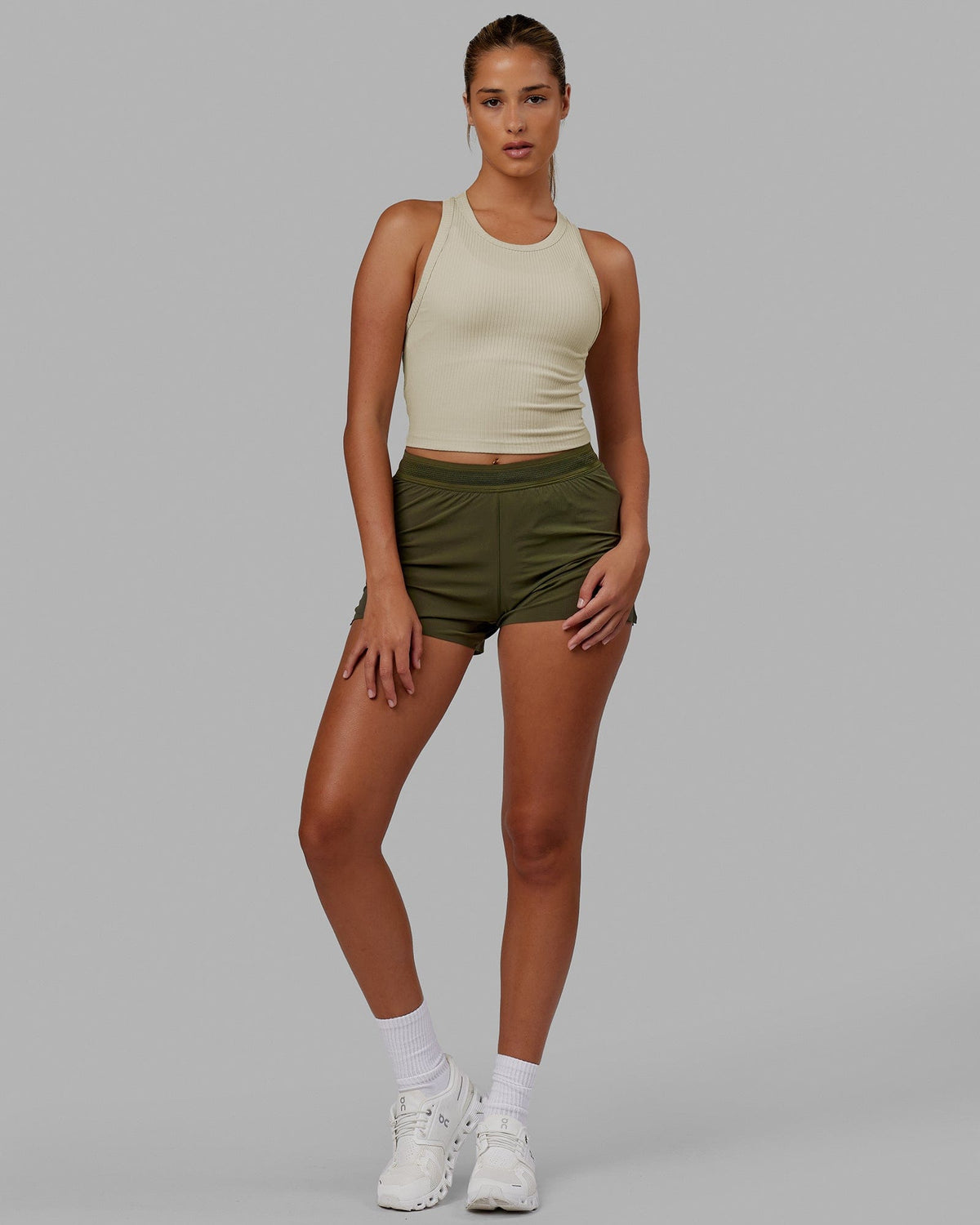 Woman wearing Squad Ribbed Tank - Bone