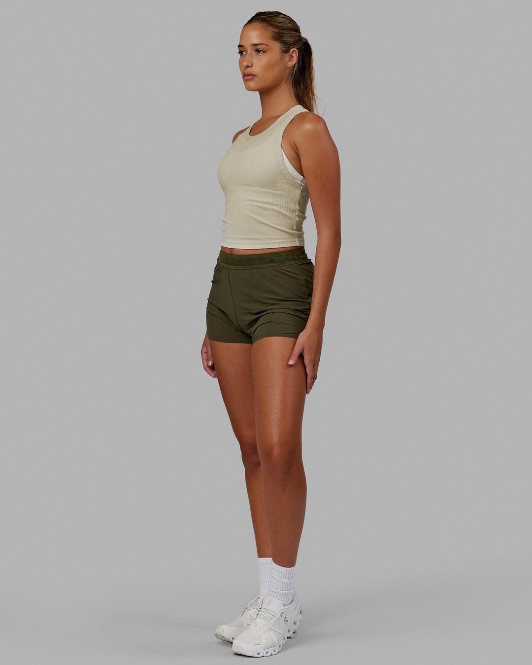 Woman wearing Squad Ribbed Tank - Bone - view 3