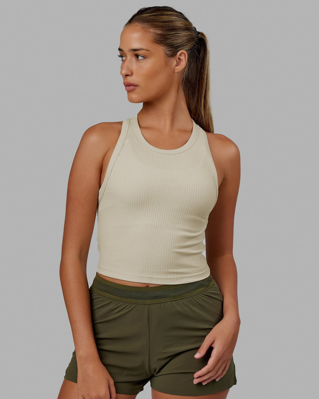 Woman wearing Squad Ribbed Tank - Bone - view 1